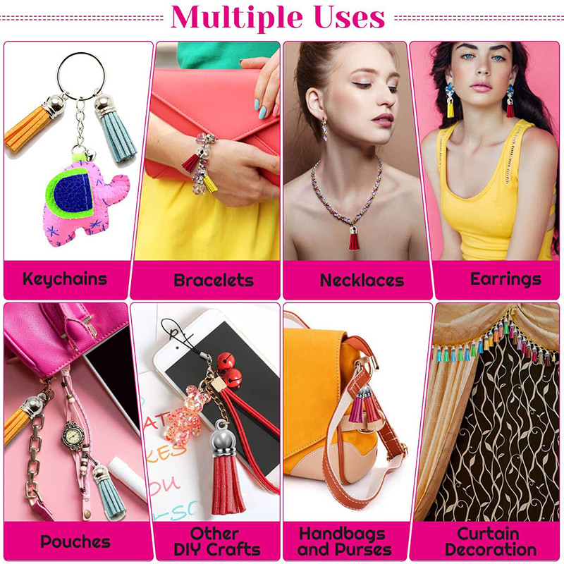 10/20db/tétel Ezüstsapkás bőr bojt kulcstartó Bojt barkács ékszerkészítéshez kulcstartó üregek és kézműves kellékek