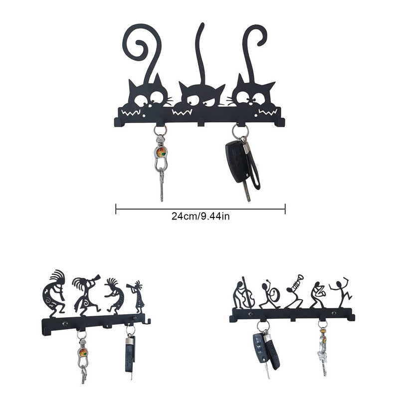 Raktų laikiklis, skirtas prie sienos tvirtinamas Cat Sweet Home Dekoratyvinis 5 kabliukų laikiklis Metalinė kabykla priekinių durų virtuvė Vonios kambarys Drabužių skrybėlių organizatorius