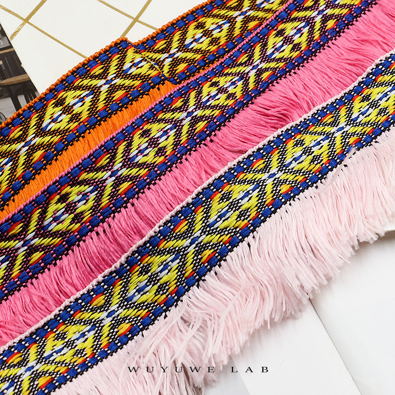 3m/παρτίδα έθνικ φούντα δαντέλα Περιθώριο κεφαλής Κουρτίνα ένδυσης Διακοσμητικό μαξιλάρι Κορδέλα χρωματιστή Ραπτική Εθνική Στολή 4cm