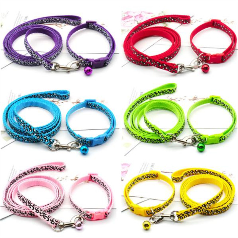 Κολάρο για σκύλους μόδας Σχοινί έλξης Μοτίβο Leopard Cute Bell Ρυθμιζόμενα περιλαίμια για σκύλους Γάτες Αξεσουάρ για κατοικίδια κουτάβι DIY