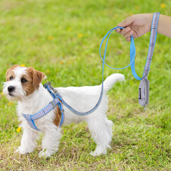 Дишащ найлонов колан за кучета и комплект каишки Кариран колан за малки средни кучета Водещо въже за ходене на домашни любимци с чанта за закуски за Pitbull Pug