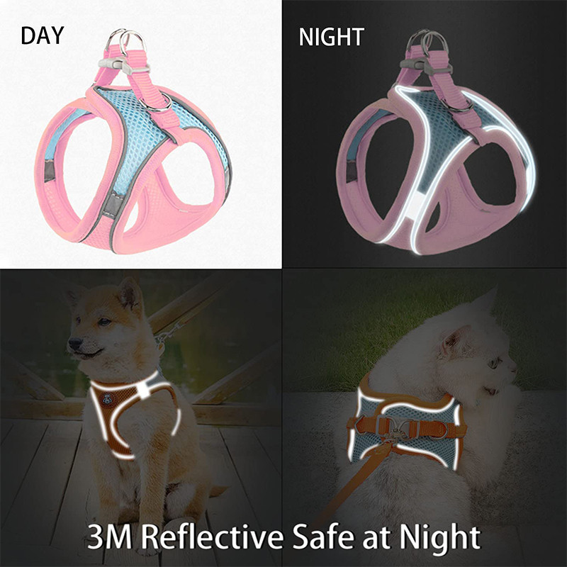 Ērta maza suņu iejūga un pavadas komplekts Tīkla kucēnu vestes iejūga ar atstarojošu sloksni, ieejama āra kaķa veste pastaigām