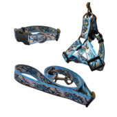 Modes luksusa suņu iejūga kakla siksnas komplekts, balts, 1,5 m neilona taktiskā suņu pavada maziem, vidējiem un lieliem suņiem