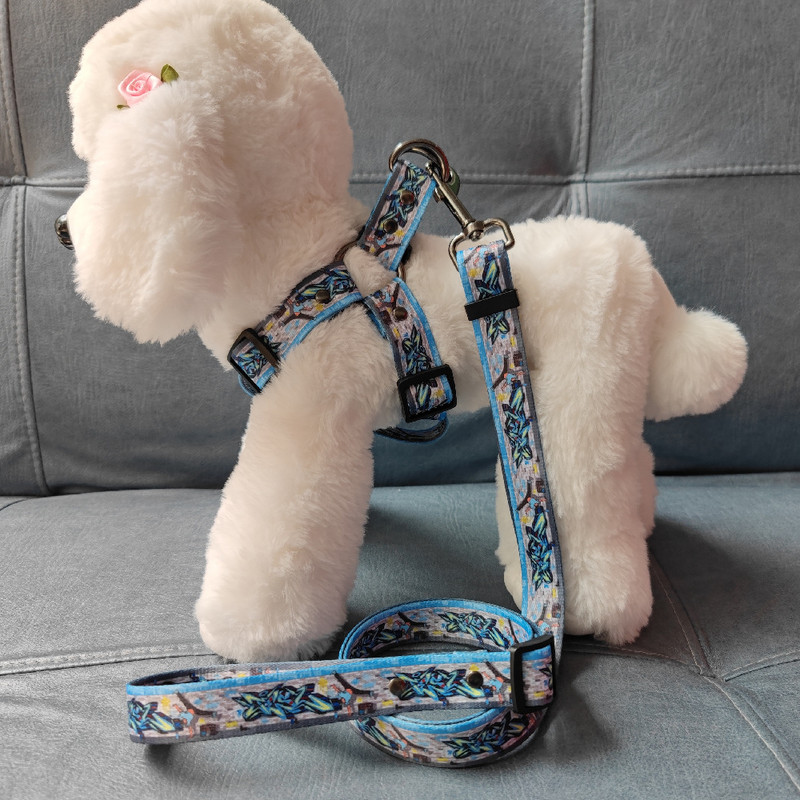 Modes luksusa suņu iejūga kakla siksnas komplekts, balts, 1,5 m neilona taktiskā suņu pavada maziem, vidējiem un lieliem suņiem