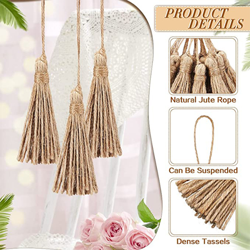 10 DB 6 cm-es zsinór Retro természet juta kötél bojt parasztház esküvői parti karácsonyi lakberendezési füzér függönyvarrás hozzáférés