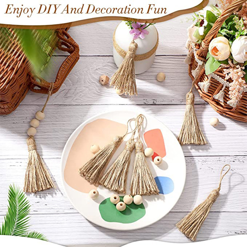 10 DB 6 cm-es zsinór Retro természet juta kötél bojt parasztház esküvői parti karácsonyi lakberendezési füzér függönyvarrás hozzáférés
