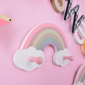 Χαριτωμένο Rainbow Παιδικό Δωμάτιο Γάντζος Κλειδαριά στον τοίχο Ξύλινη κρεμάστρα τοίχου για κορίτσια Διακόσμηση κρεβατοκάμαρας Γάντζοι Ρούχα Sundries Organizer