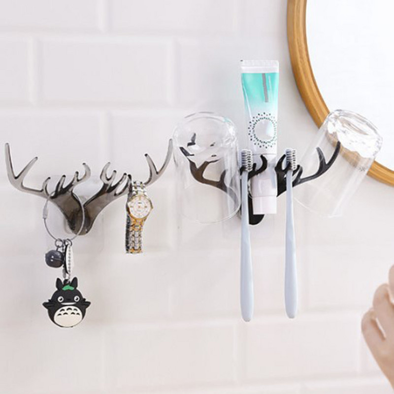 2 vnt. Elnio galvos kabliukai Sieninė kabykla Stags Rack Laikiklis Derva Daugiafunkcis kabliukas raktams Laikrodžio dantų šepetėlio laikiklis Vonios kambario dekoras