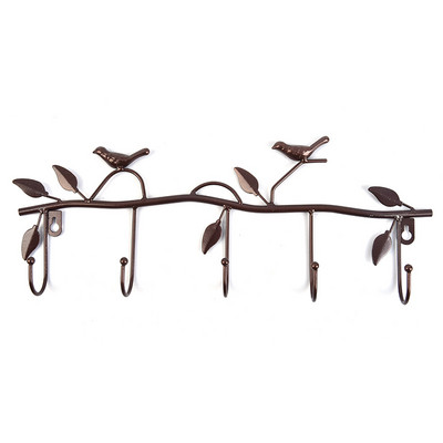 Retro 5 konksu sepistatud rauast linnu kujuga konksu leht seinamantli riidepuu võtmemantli hoidja 18*47cm
