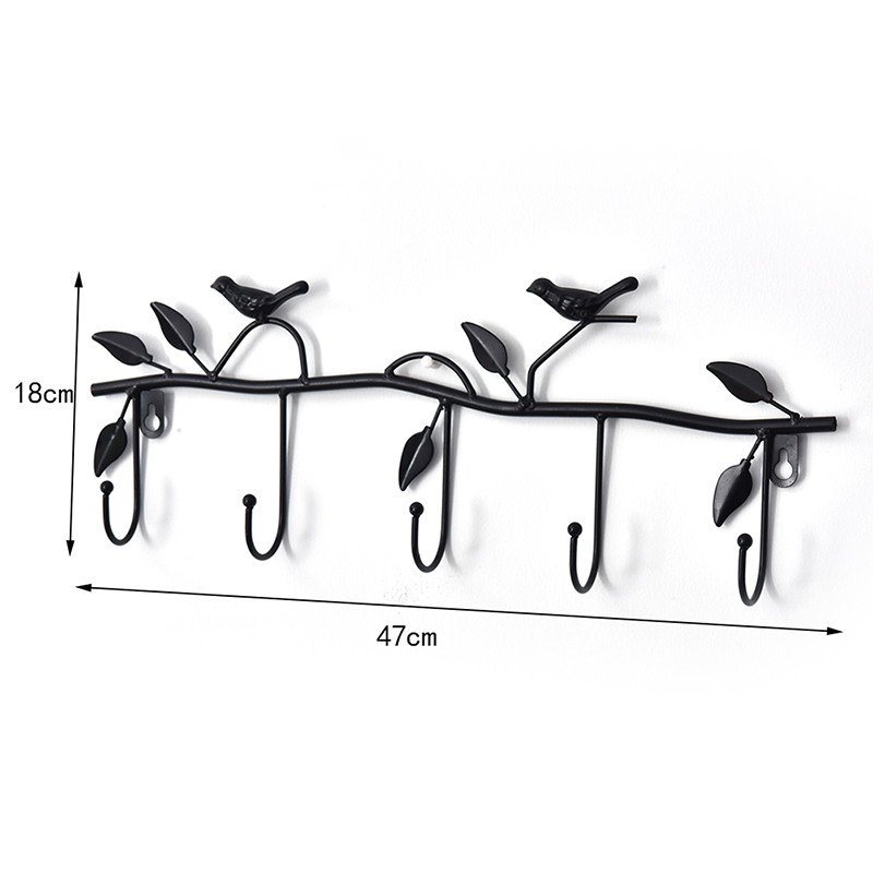 Retro 5 konksu sepistatud rauast linnu kujuga konksu leht seinamantli riidepuu võtmemantli hoidja 18*47cm