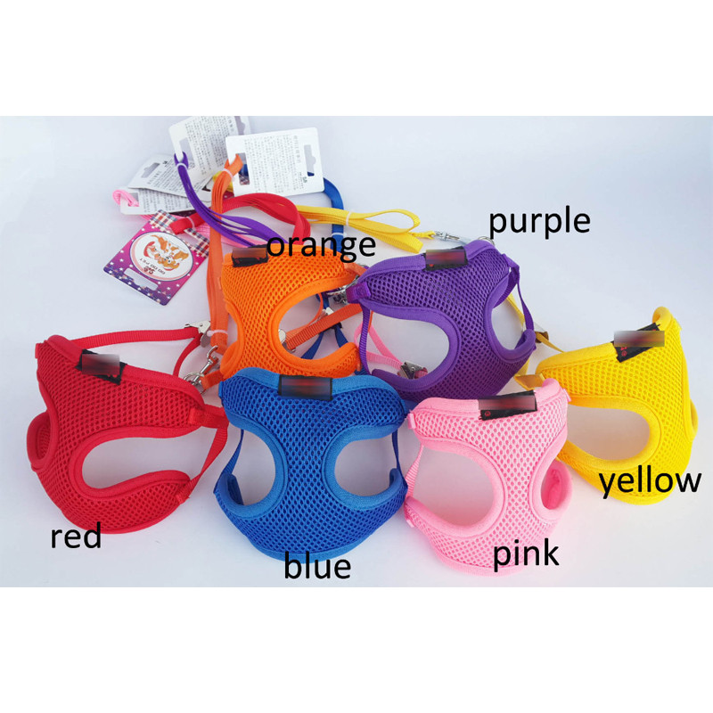 Ham din nailon moale pentru cățeluș și câine. Harnaș de aer confortabil pentru animale de companie mici și șnur Set de lese, ham pentru plimbare în aer liber, vestă 20E