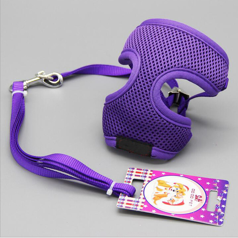 Ham din nailon moale pentru cățeluș și câine. Harnaș de aer confortabil pentru animale de companie mici și șnur Set de lese, ham pentru plimbare în aer liber, vestă 20E