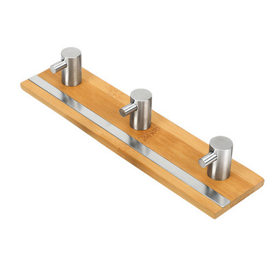 Bambusz fali kampó rozsdamentes acél akasztó törölközőtartóhoz Ruhaakasztó Kulcstartó Ajtó fali akasztó kampó Konyha Fürdőszoba