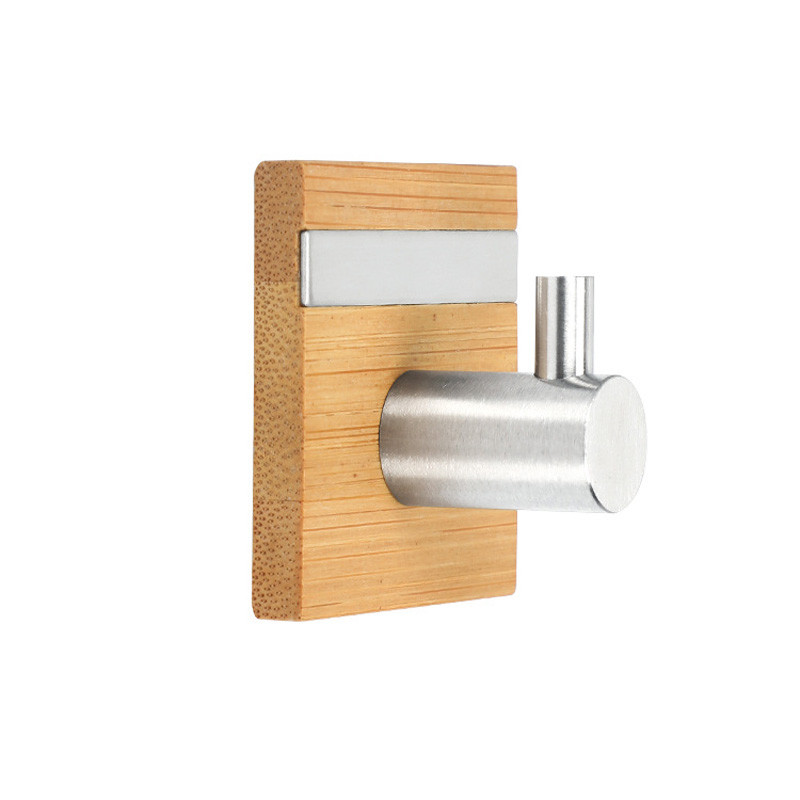 Bambusz fali kampó rozsdamentes acél akasztó törölközőtartóhoz Ruhaakasztó Kulcstartó Ajtó fali akasztó kampó Konyha Fürdőszoba