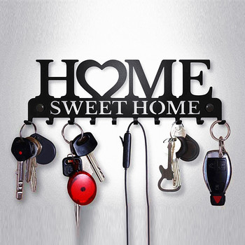 Творческа метална стойка за ключове за декорация на стена Sweet Home Черна метална закачалка за ключове за шапки с куки за врата Антре Преден вход