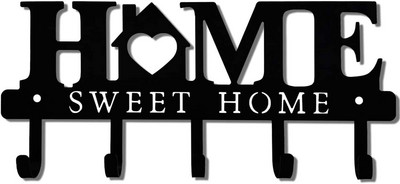 Radošs metāla atslēgu plaukts sienas dekoratīvai mājai melna metāla atslēgu cepuru pakaramais ar āķiem durvju gaiteņa priekšējai ieejai