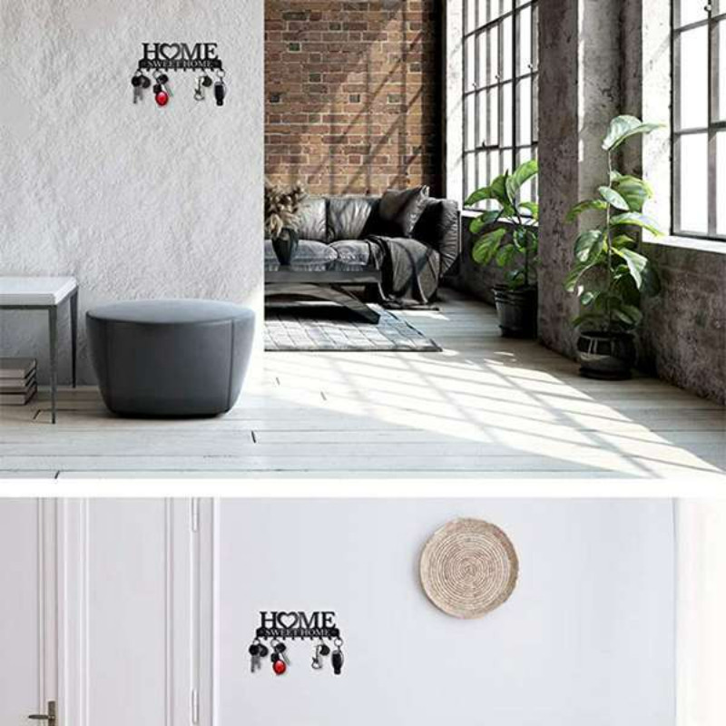 Radošs metāla atslēgu plaukts sienas dekoratīvai mājai melna metāla atslēgu cepuru pakaramais ar āķiem durvju gaiteņa priekšējai ieejai