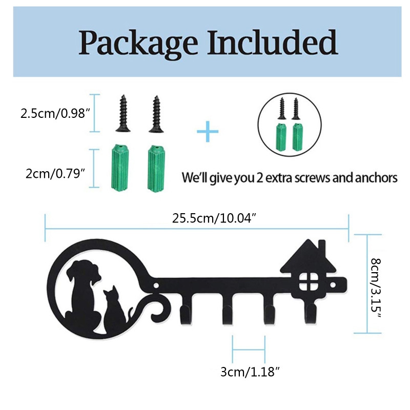 Nástenný držiak na kľúče, 4 háčiky, závesný vešiak s roztomilou mačkou, dekoratívny so skrutkami a kotvami na kabáty a oblečenie, S27 21, dropshipping