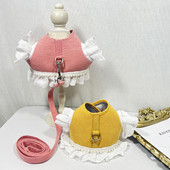 Luksusa dizainera suņu kaķu zirglietu un pavadu komplekts, mājdzīvnieku pastaigu apmācības veste jorkiešiem Pērļu imitācijas, ieejamās suņu iejūgas mežģīnes