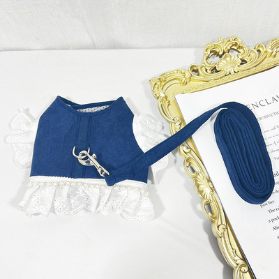 Luksusa dizainera suņu kaķu zirglietu un pavadu komplekts, mājdzīvnieku pastaigu apmācības veste jorkiešiem Pērļu imitācijas, ieejamās suņu iejūgas mežģīnes