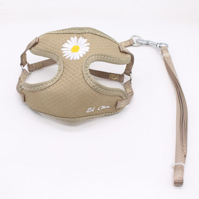 Koreai cukorka színű hímzéses, légáteresztő kis kedvenc kutya hám és póráz készlet puha nylon kiskutya sétáló mellény Chihuahua Yorkie számára