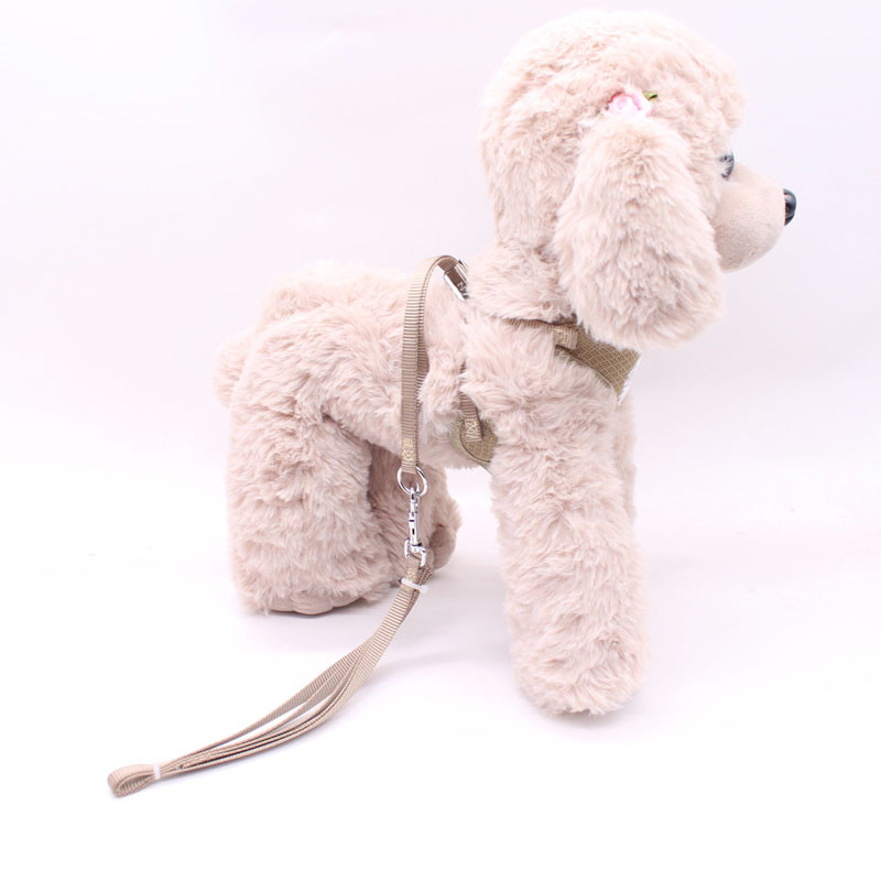 Koreai cukorka színű hímzéses, légáteresztő kis kedvenc kutya hám és póráz készlet puha nylon kiskutya sétáló mellény Chihuahua Yorkie számára