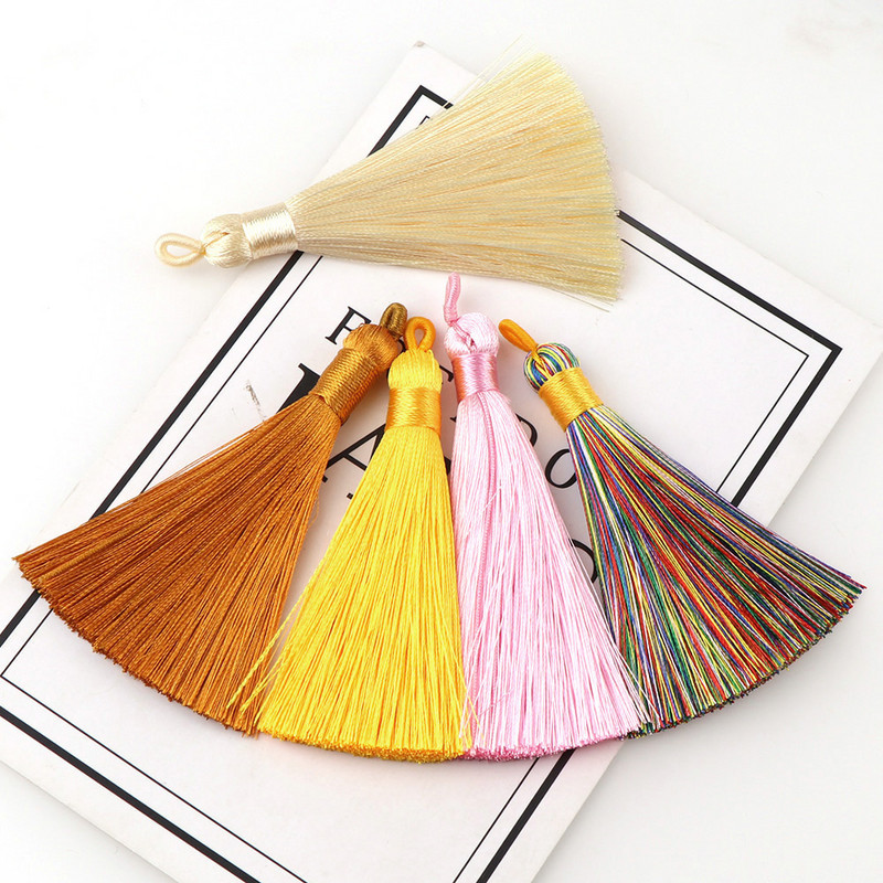 5db/tétel 8cm hosszú Lyukas keverék pamut selyem bojtkefe fülbevaló medálhoz medál szatén bojt barkács ékszerek készítése