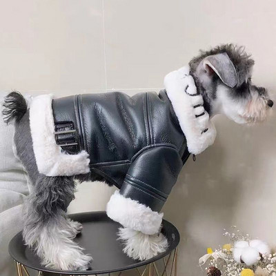 Jachetă din piele pentru motocicletă haină Îmbrăcăminte pentru animale de companie Câini Îngroșa haine pentru câini Bulldog francez Moda Toamnă Iarnă Negru Mascotas