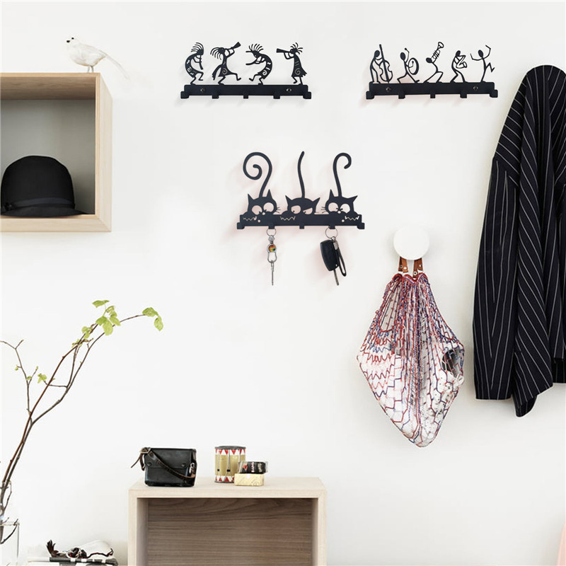 Szimfonikus Zenekar kulcstartó Fekete macska kulcstartó akasztós fém kampós kreatív szekrény ajtó fali dekoráció
