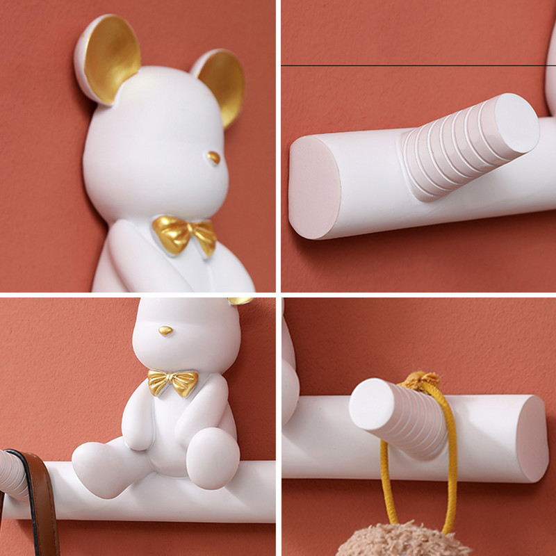 Kreatív medve horog Házvezetőnő a falon Falkabáttartó Kulcstartó Fürdőszoba kiegészítők Kulcstartó Fali kampós ruhaállvány Lakásdekor