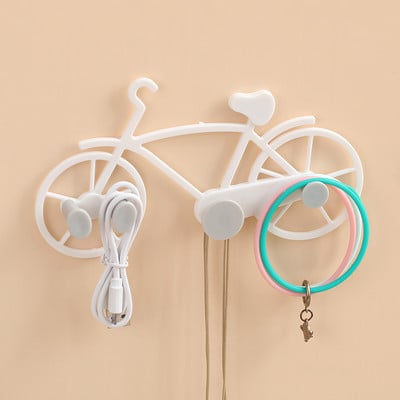 Kūrybiškos dviračio formos sienos dekoro kabliukas be perforavimo raktų krepšio vielos laikiklis Organizatoriaus kabykla Prieškambario priedų laikymo lentyna