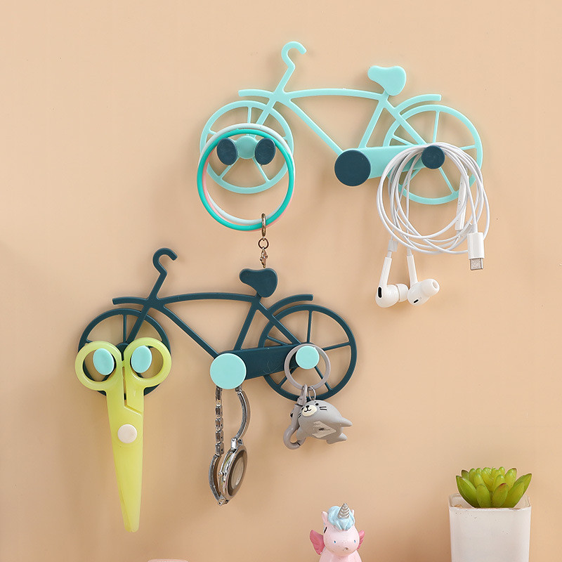 Kūrybiškos dviračio formos sienos dekoro kabliukas be perforavimo raktų krepšio vielos laikiklis Organizatoriaus kabykla Prieškambario priedų laikymo lentyna