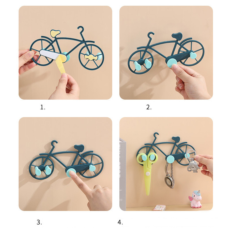 Kūrybiškos dviračio formos sienos dekoro kabliukas be perforavimo raktų krepšio vielos laikiklis Organizatoriaus kabykla Prieškambario priedų laikymo lentyna