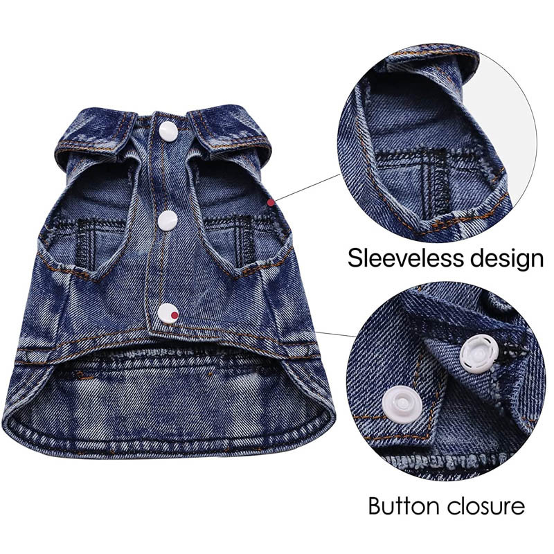 Jachetă de blugi pentru câini pentru câini de talie mică, mijlocie, Yorkie, chihuahua, buldog, beagle, haine pentru animale de companie
