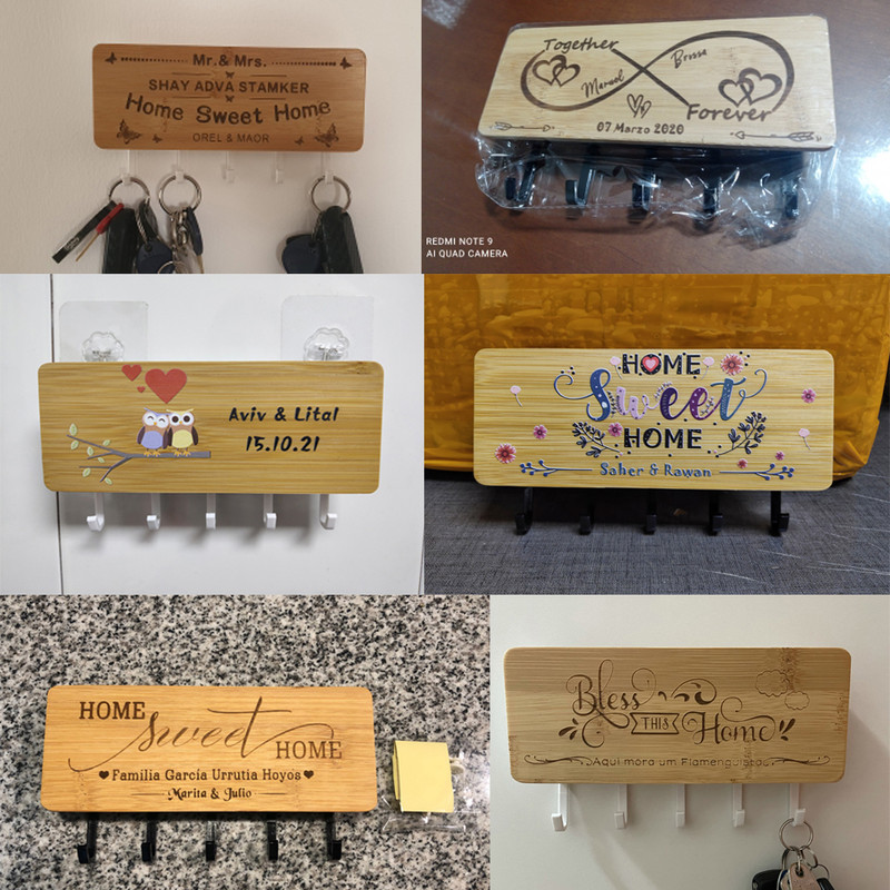 Sieninė raktų kabykla Pasirinktinis tekstas Namų durelės Atgal Raktų kabliukas Medinis laikiklis Juodi/balti Kabliukai Asmenybės Dekoratyviniai papuošalai