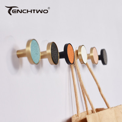 TENCHTWO Brass Wall Hanger Round Leather Key Holder Decorative Handbag Hat Clothes Hook Black Bathroom And Furniture Knob