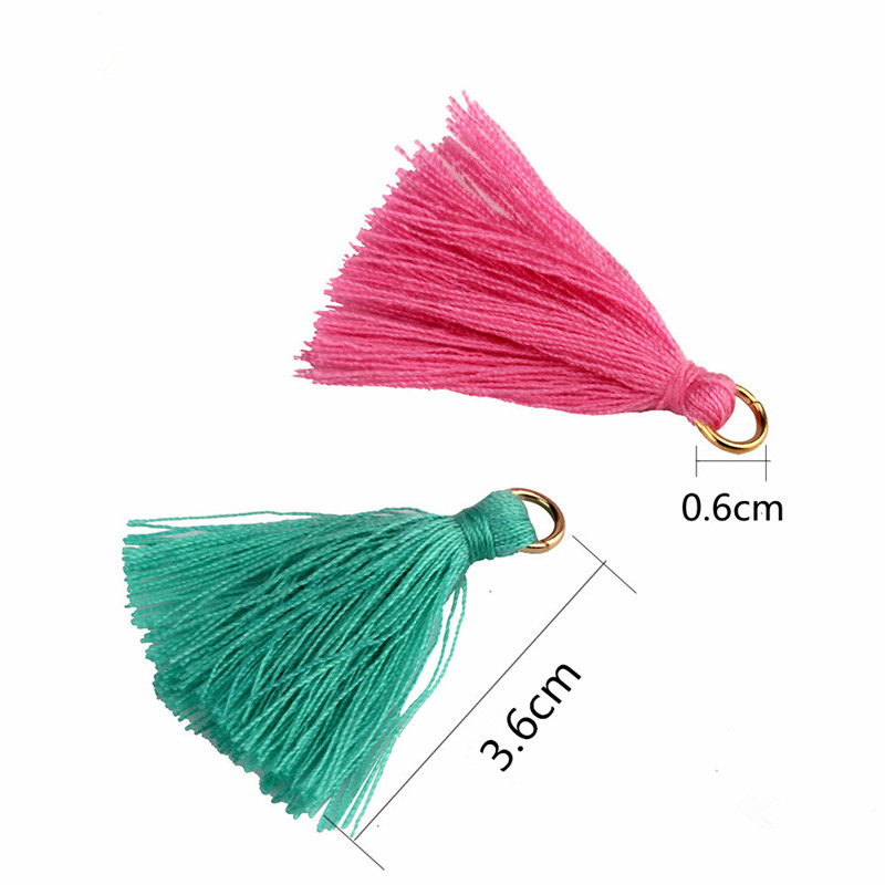 100PC 3,6CM Μίνι μεταλλικό δαχτυλίδι από πολυεστέρα βαμβακερό ύφασμα φούντα DIY κρεμαστό κόσμημα Making Fringe Trim Craft Tassel Sewing Accessories