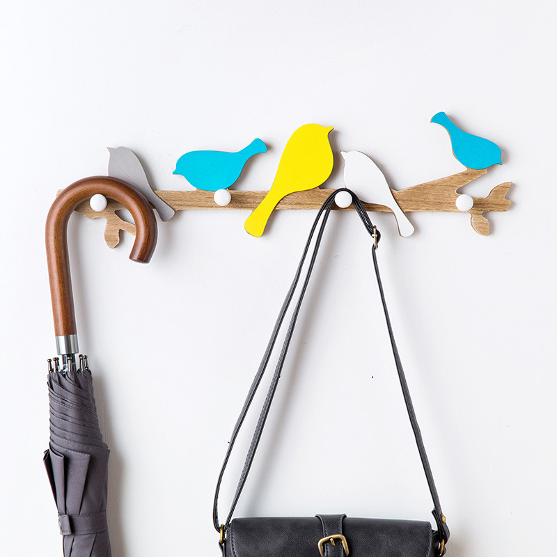Δημιουργικό πολύχρωμο πουλί Ξύλινο ράφι Ρούχα Ράφι αποθήκευσης για γάτα Βάση κλειδιού Κρεμαστά στον τοίχο Οργανοθήκη τοίχου Παλτό Καπέλο Γάντζος Διακόσμηση σπιτιού