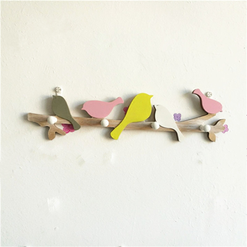 Δημιουργικό πολύχρωμο πουλί Ξύλινο ράφι Ρούχα Ράφι αποθήκευσης για γάτα Βάση κλειδιού Κρεμαστά στον τοίχο Οργανοθήκη τοίχου Παλτό Καπέλο Γάντζος Διακόσμηση σπιτιού