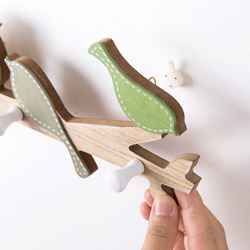 Δημιουργικό πολύχρωμο πουλί Ξύλινο ράφι Ρούχα Ράφι αποθήκευσης για γάτα Βάση κλειδιού Κρεμαστά στον τοίχο Οργανοθήκη τοίχου Παλτό Καπέλο Γάντζος Διακόσμηση σπιτιού