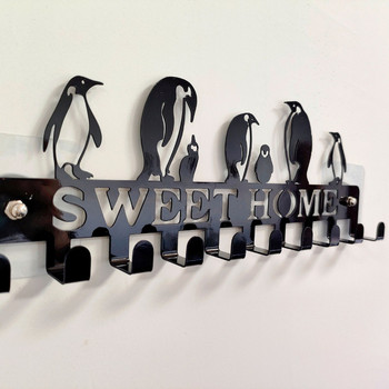 Sweet Home Висяща кука за стена Поставка за съхранение Черни метални куки за стена Самозалепваща се кука Поставка за ключове Кухненска закачалка за кърпи Халат за дрехи