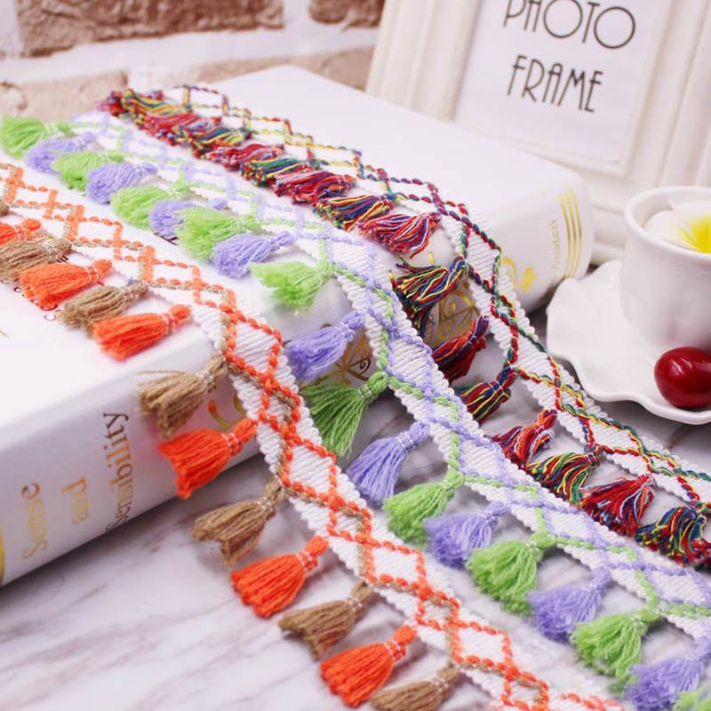 1 υάρδες/παρτίδα Φούντα με κρόσια υφασμάτινες φούντες Διακοσμητικά δαντέλα με κρόσσια με φούντες για διακόσμηση κουρτινών DIY Αξεσουάρ ραπτικής