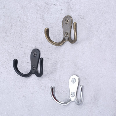 2sets Double Heads Hook Wall/Door Mounted Hanger w/screws Black/Silver/Antique Bronze Coat/Key/Bag/Towel/Hat/Mask Holder 55mm