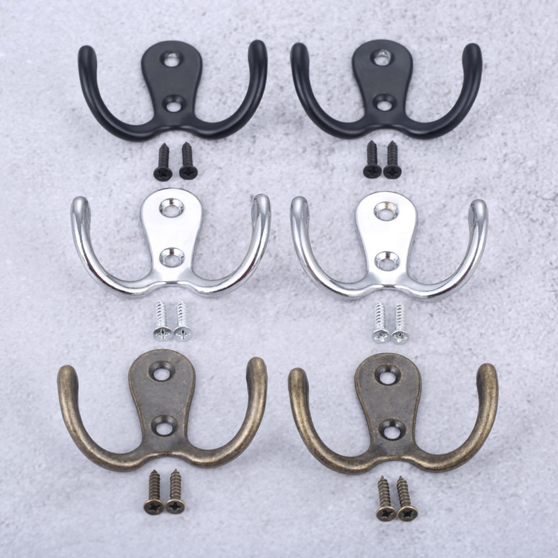 2 rinkiniai su dvigubomis galvutėmis, kabliu ant sienos / prie durų montuojama kabykla su varžtais juoda / sidabrinė / antikvarinė bronzinė paltas / raktas / krepšys / rankšluostis / skrybėlė / kaukės laikiklis 55 mm