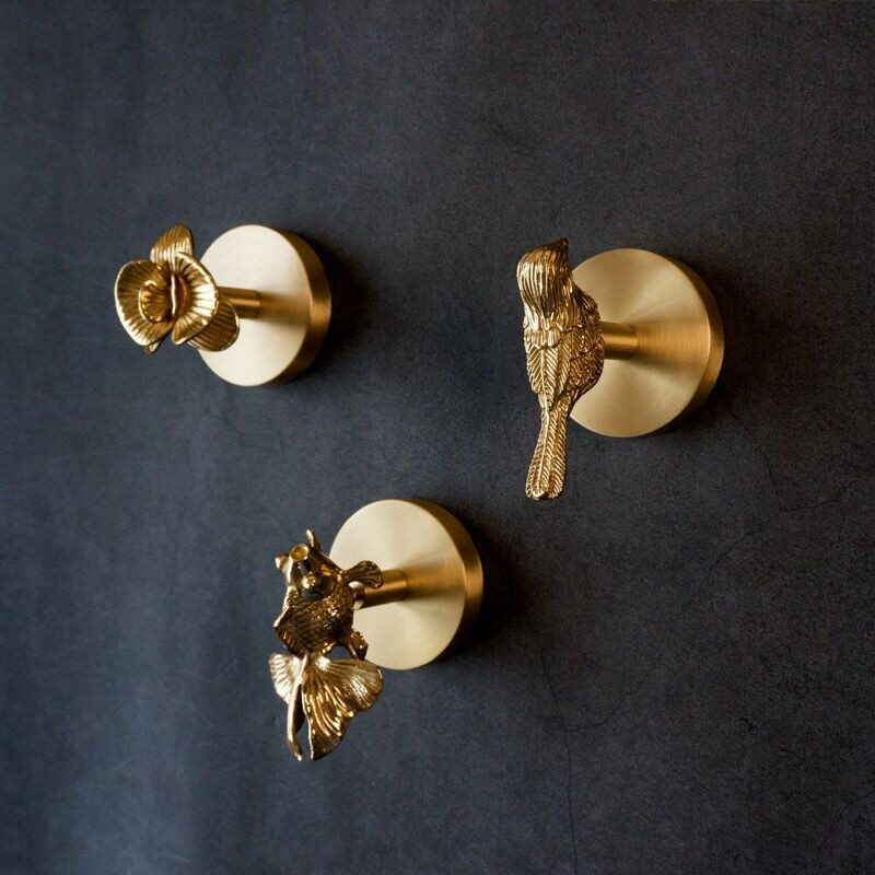 Месингова безперфорационна кука за ключове Поставка Държач Животно Растение Висяща декорация Палто Шапка Поставка за съхранение Баня Кухня Висулка Закачалка