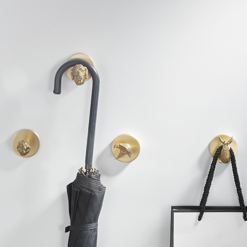 Месингова безперфорационна кука за ключове Поставка Държач Животно Растение Висяща декорация Палто Шапка Поставка за съхранение Баня Кухня Висулка Закачалка