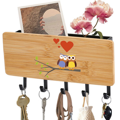 Κρεμάστρα για μπρελόκ Sundries Storage Household Box Εκτυπωμένο Cute Owls Bamboo Ξύλινα μπρελόκ με 5 άγκιστρα Κιβώτιο οργάνωσης πίσω πόρτας τοίχου