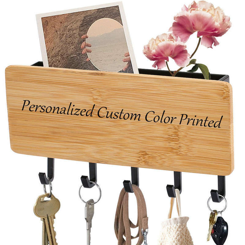 Κρεμάστρα για μπρελόκ Sundries Storage Household Box Εκτυπωμένο Cute Owls Bamboo Ξύλινα μπρελόκ με 5 άγκιστρα Κιβώτιο οργάνωσης πίσω πόρτας τοίχου