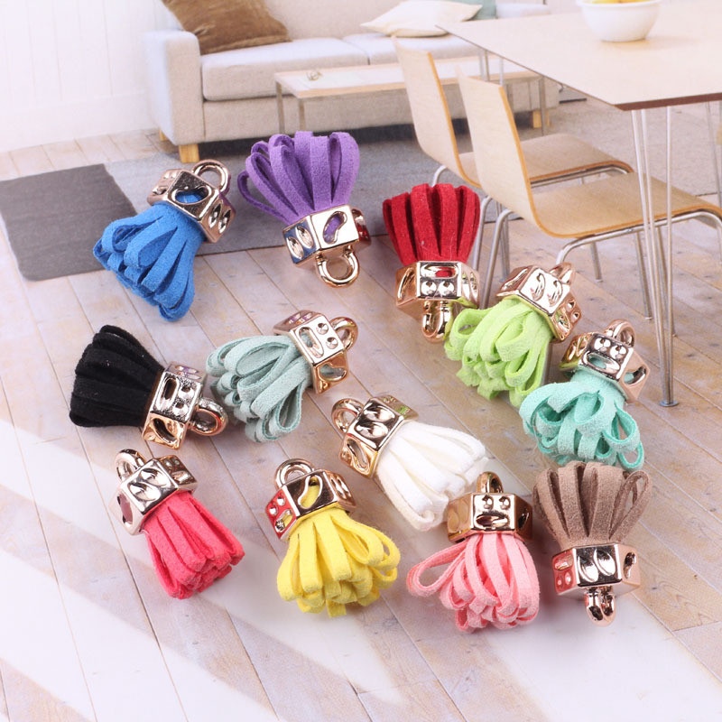 10 τεμ/λοτέ 25 χιλιοστών Χρυσό καπάκι χρώματος καστόρι δερμάτινη φούντα για μπρελόκ Ιμάντες κινητού τηλεφώνου Κοσμήματα Καλοκαιρινό κρεμαστό DIY Γούρια Finding