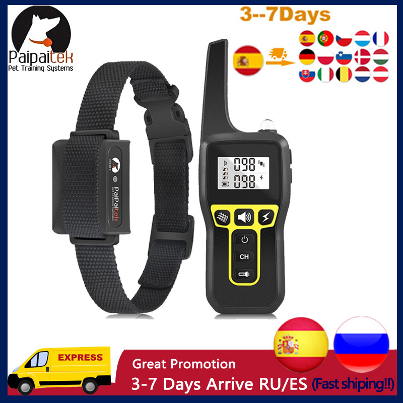 Suņu apmācības tālvadības kakla siksna 1000 M elektriska suņu pretrešanas kakla siksna 433HZ universāla suņa TPU kaklasiksna, ūdensizturīga uzlādējama Freeship